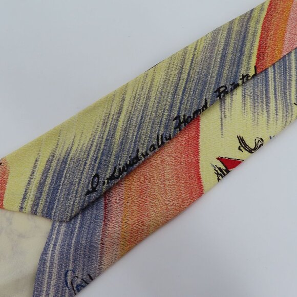 Vintage Palm Island of Miami Hand Painted Map Striped Mens Necktie Tie Retro - Picture 5 of 8